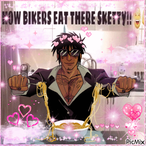 how bikers eat there sketty! - Gratis animeret GIF