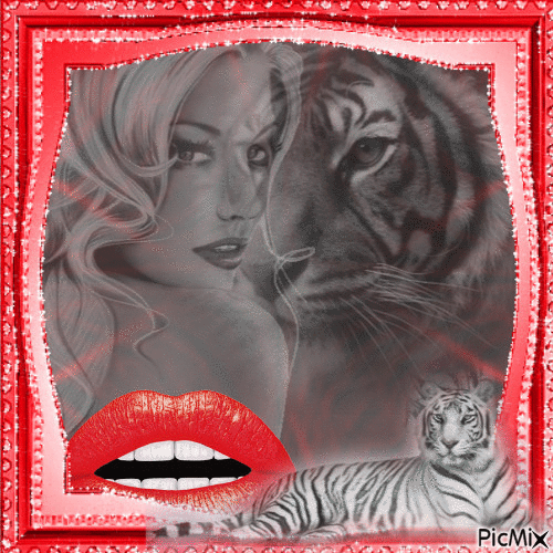 Femme et Tigre - Gratis animeret GIF