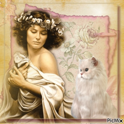 Schöne Frauen mit schönen Katzen ... - PNG gratuit