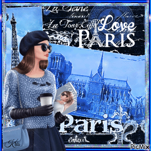 Paris vintage en bleu, noir et blanc - GIF animado gratis