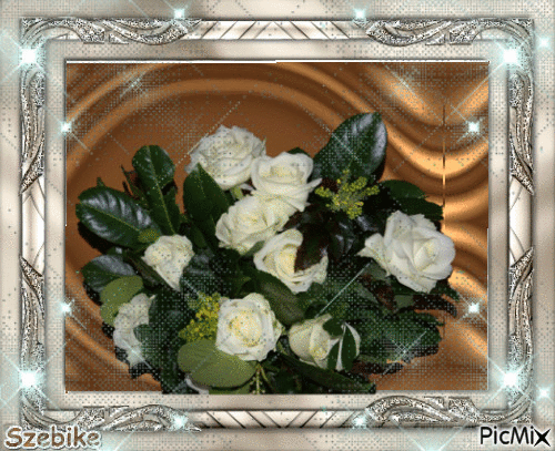 Szép keretben fehér rózsa csokor. - GIF animé gratuit