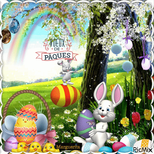 Voeux de Pâques!concours🐇🐇🌈🐣 - Ücretsiz animasyonlu GIF
