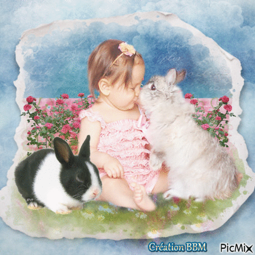La fillette et ses lapins par BBM - Darmowy animowany GIF