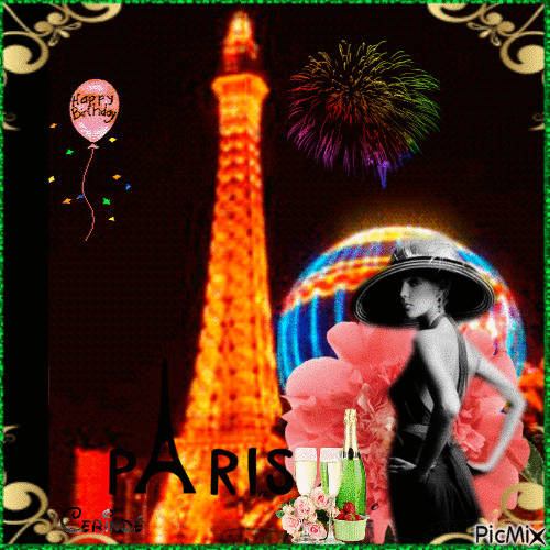 Happy Birthday in Paris - GIF animado grátis