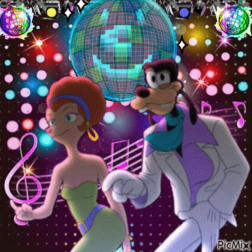 Sylvia and Goofy Disco Duo - Free animated GIF