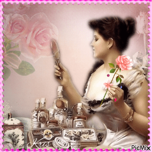 Une femme avec une rose 💖🎄❤️ - Animovaný GIF zadarmo