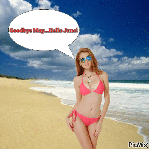 Pink bikini model Goodbye May...Hello June! - Free animated GIF