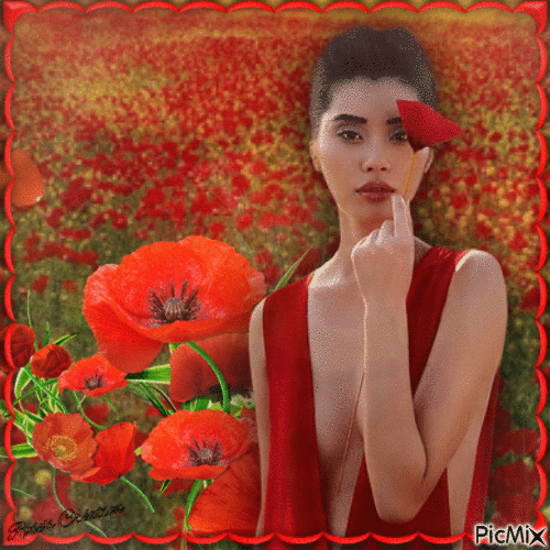 Concours : Femme avec coquelicots - Free animated GIF