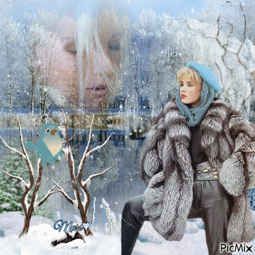 mujer dentro de los arboles de nieve - Bezmaksas animēts GIF