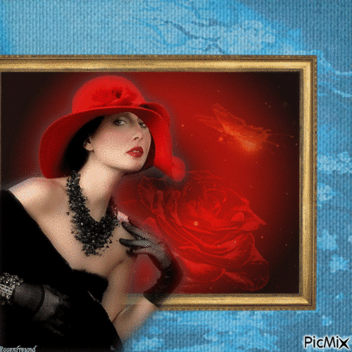 Frau mit ihrem roten Hut - GIF animado gratis