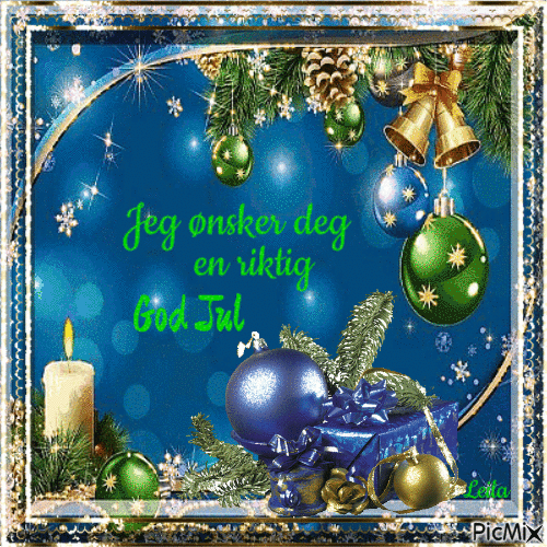 Merry Christmas to you. Blue, gold, green - Free animated GIF