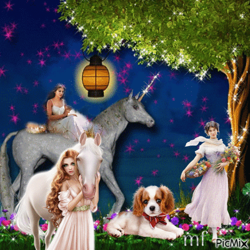 licorne et petit chien - Ingyenes animált GIF