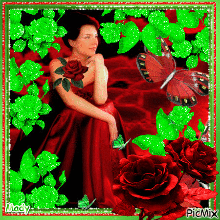 Femme et couleurs rouge et verte - Free animated GIF