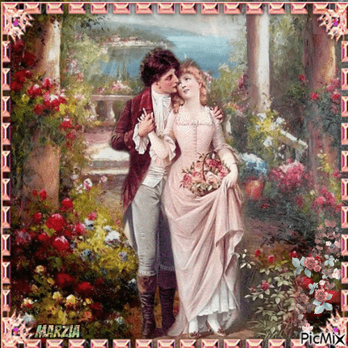 coppia di innamorati in giardino - vintage - 無料のアニメーション GIF