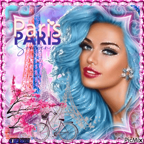 Souvenirs de Paris en rose et bleu - GIF animado grátis