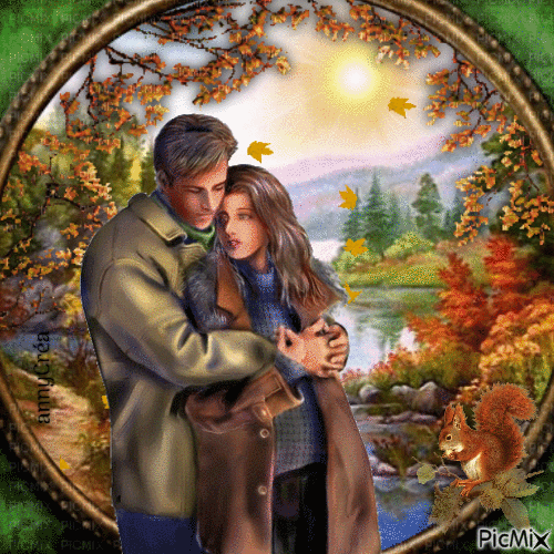 Couple romantique en automne - Gratis animerad GIF
