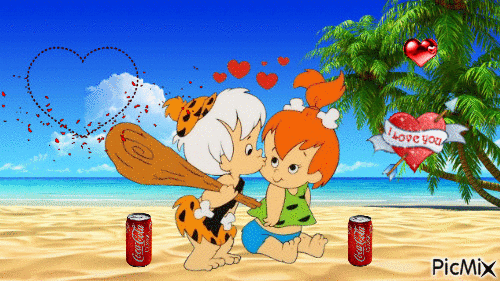 Pebbles and Bamm-Bamm beach kiss - Free animated GIF - PicMix