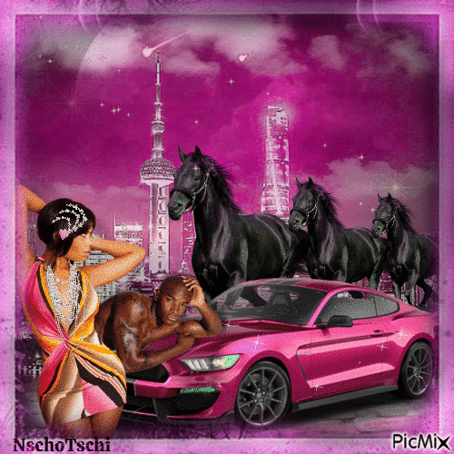 Pink Mustang - GIF animasi gratis
