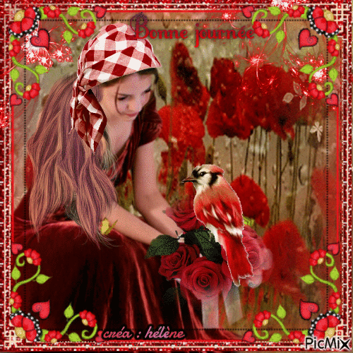 femme et oiseau ( en rouge ) - Darmowy animowany GIF