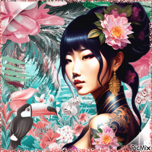 Exotic portrait of a woman and tattoos - GIF animado gratis