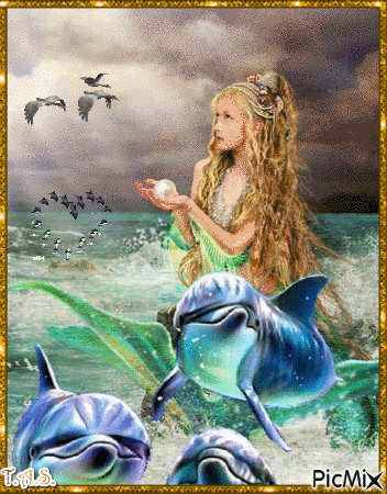 Sirène et dauphins - GIF animado grátis