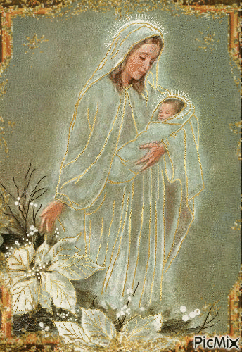 Vierge et son bébé - Tons dorés. - Gratis animerad GIF