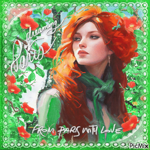 Paris woman red hair green - GIF animasi gratis