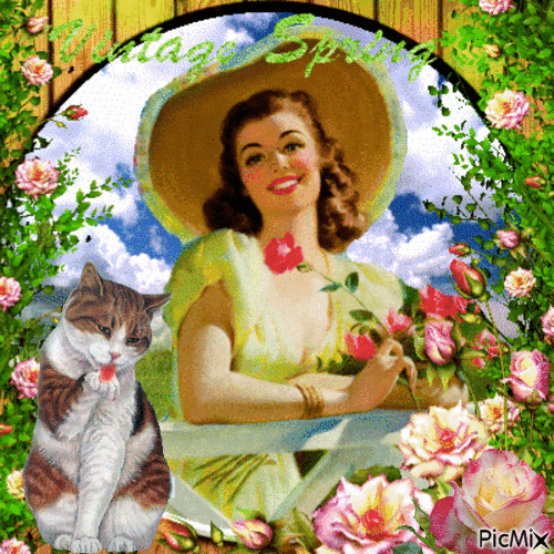 Let it be spring with a animal and women - GIF animé gratuit