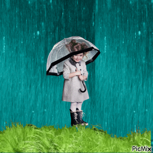 Niña bajo lluvia - 無料のアニメーション GIF