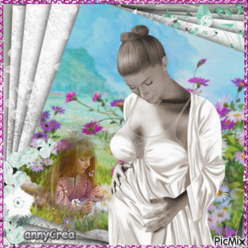 Une fleur pour maman et le bébé - Free animated GIF