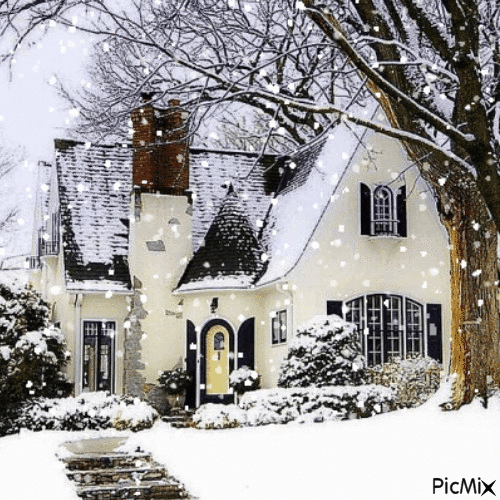 Snowy Winter House - Darmowy animowany GIF