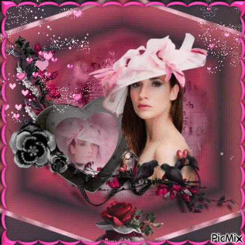 Femme chic avec chapeau rose - Ingyenes animált GIF