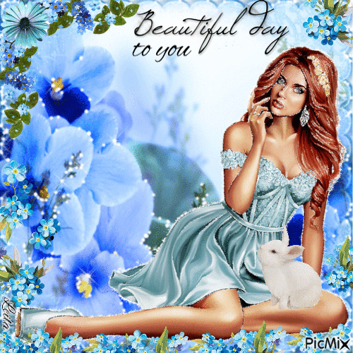Beautiful day to you. Blue woman - Δωρεάν κινούμενο GIF