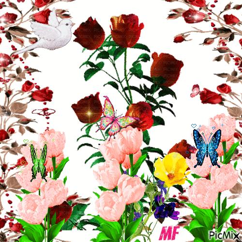 fleurs et papillons - 免费动画 GIF