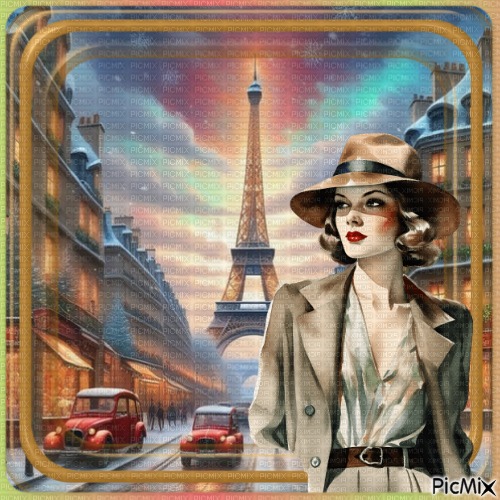 Femme vintage à Paris. - 無料png