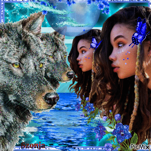 the wolf and the girl - Animovaný GIF zadarmo