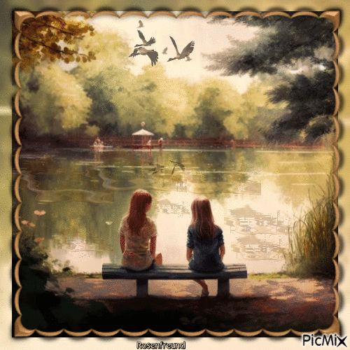 Zwei Mädchen am Fluß - Бесплатный анимированный гифка