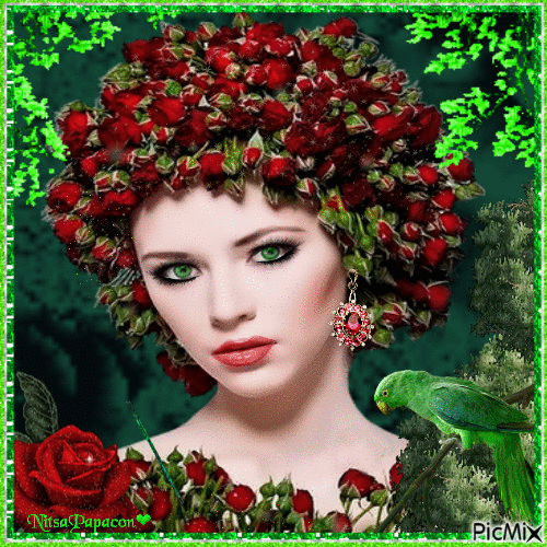 Woman and colors red and green - Бесплатни анимирани ГИФ