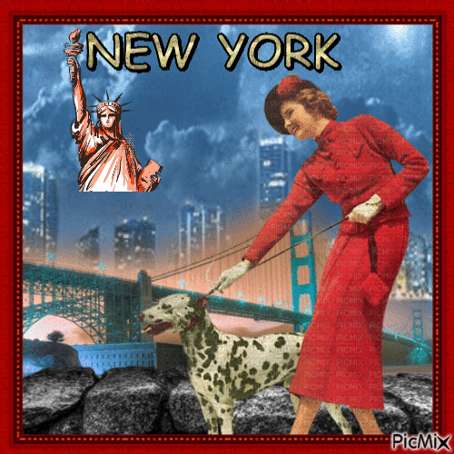Femme en rouge à New York - Vintage. - 免费动画 GIF