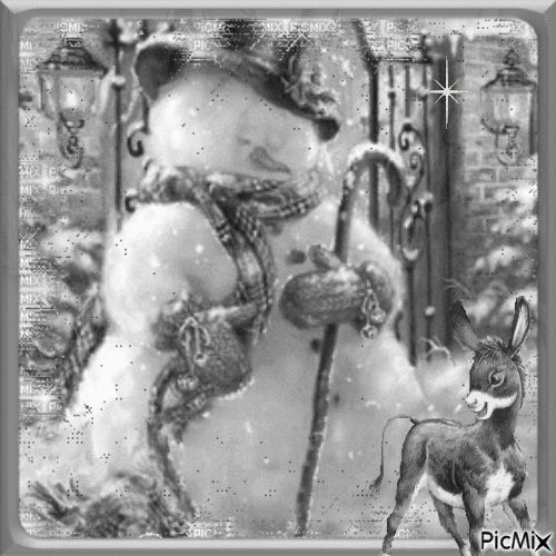 Muñeco de nieve - Tonos grises y blancos - Безплатен анимиран GIF