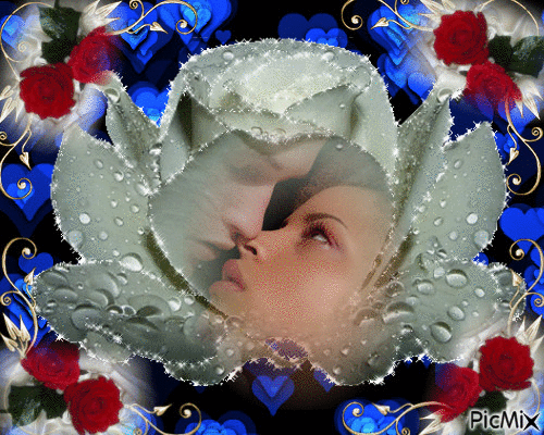 couple amourreux dans une pétale de fleur - Безплатен анимиран GIF