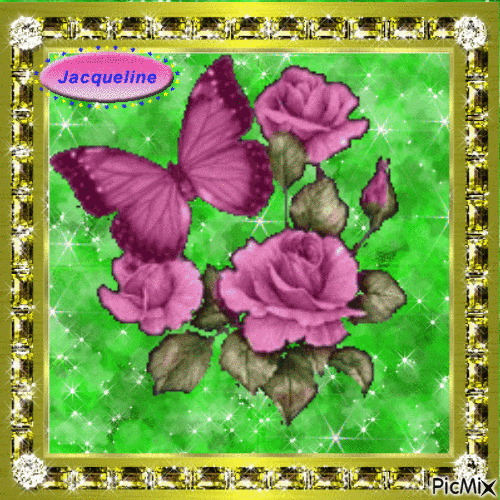 joli papillons et superbes roses - GIF animé gratuit