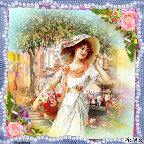 Vintage Woman Flowers - zadarmo png
