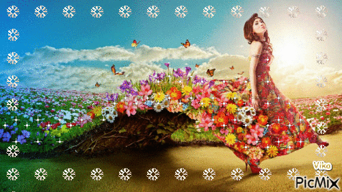 девушка и цветы - Δωρεάν κινούμενο GIF