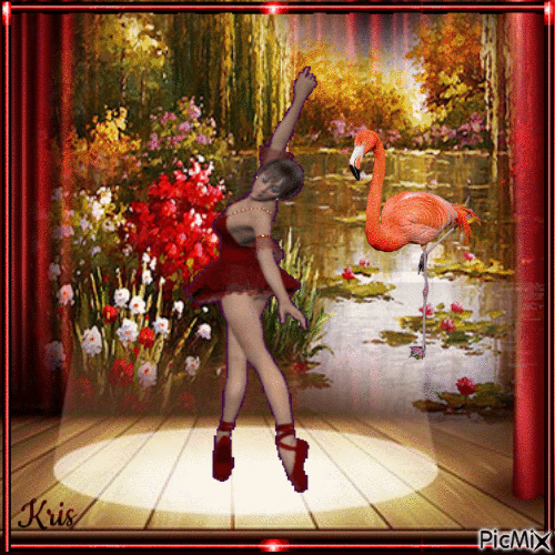 La ballerine et le flamant rose - Darmowy animowany GIF