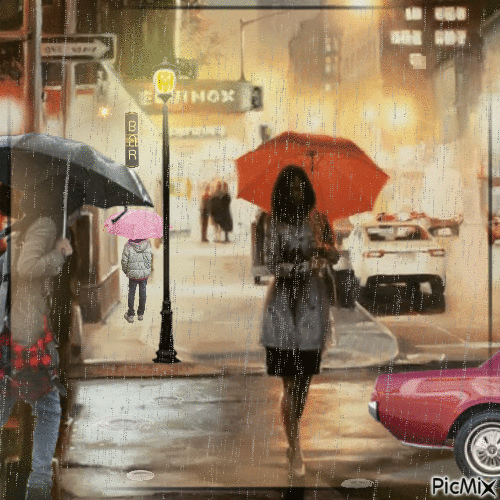 Ein regnerischer Tag in der Stadt - Δωρεάν κινούμενο GIF