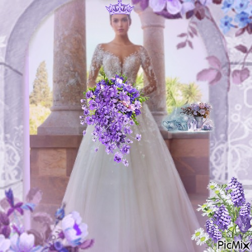 Bride holding purple flowers - фрее пнг
