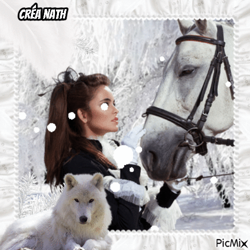 femme,loup et cheval - Free animated GIF
