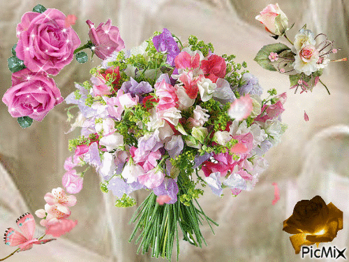 bouquet de fleurs - Бесплатный анимированный гифка