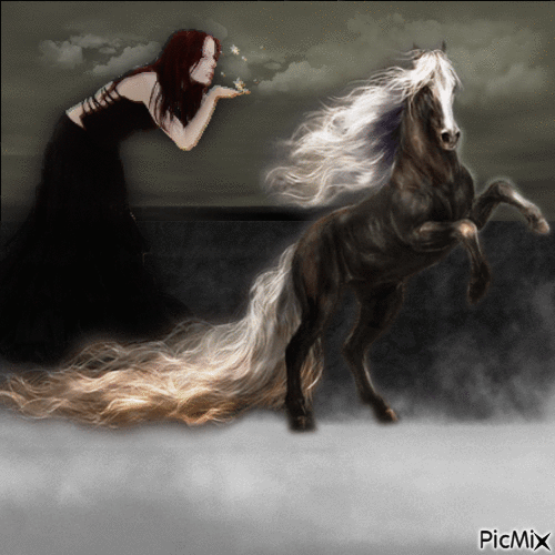 Woman and horse - 免费动画 GIF